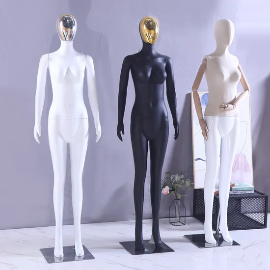 Female Mannequin Durable Gold Head Matte Black Dress Form Realistic Display