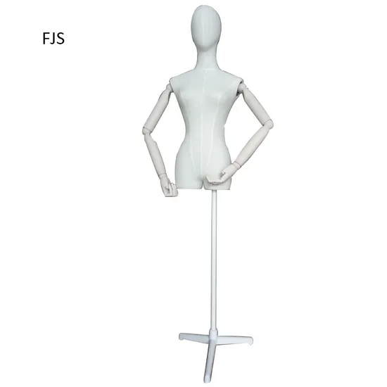 Wood Arms Fiberglass Half Body White Colored Female Fabric Mannequin 